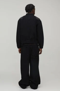 Bomber en denim orné à coupe boxy