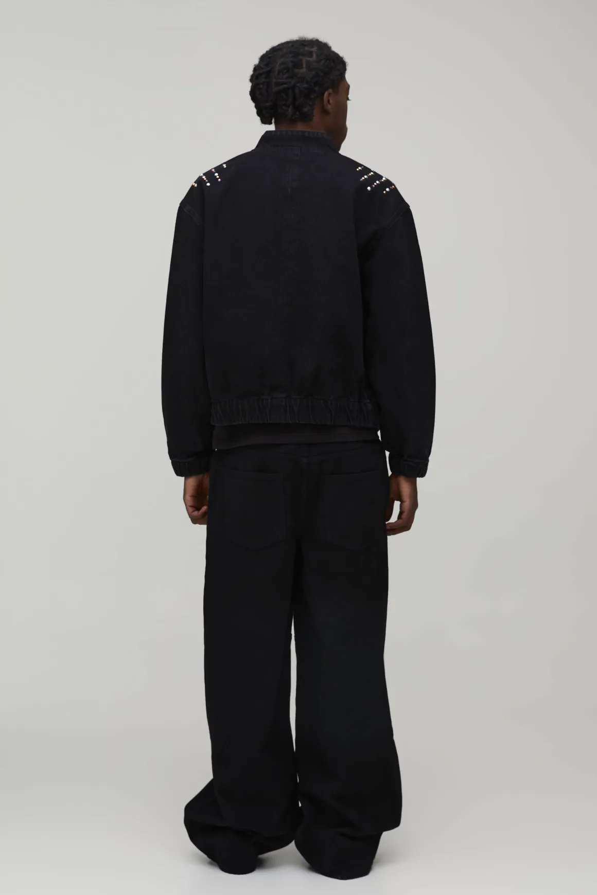 Bomber en denim orné à coupe boxy