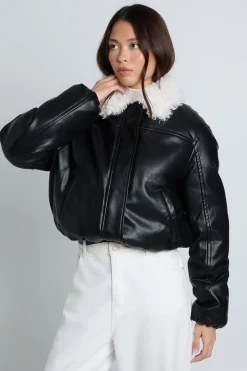 boohoo Bomber en synthétique avec col en synthétique<Femme Vestes & Manteaux|Bombers
