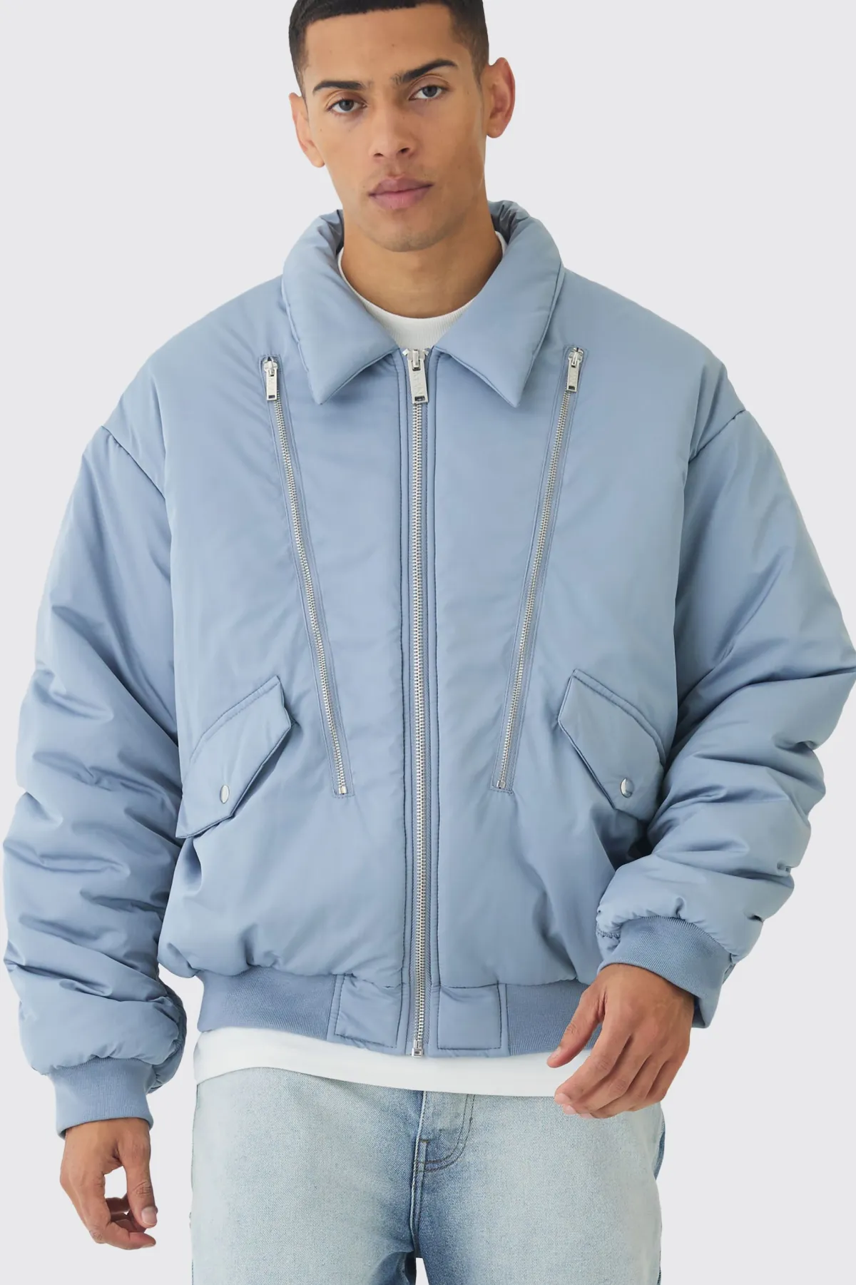 boohooMAN Bomber oversize en ardoise<Homme Manteaux Et Vestes