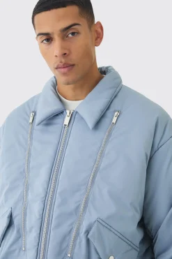 boohooMAN Bomber oversize en ardoise<Homme Manteaux Et Vestes