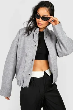 boohoo Bomber oversize en laine<Femme Vestes & Manteaux|Bombers