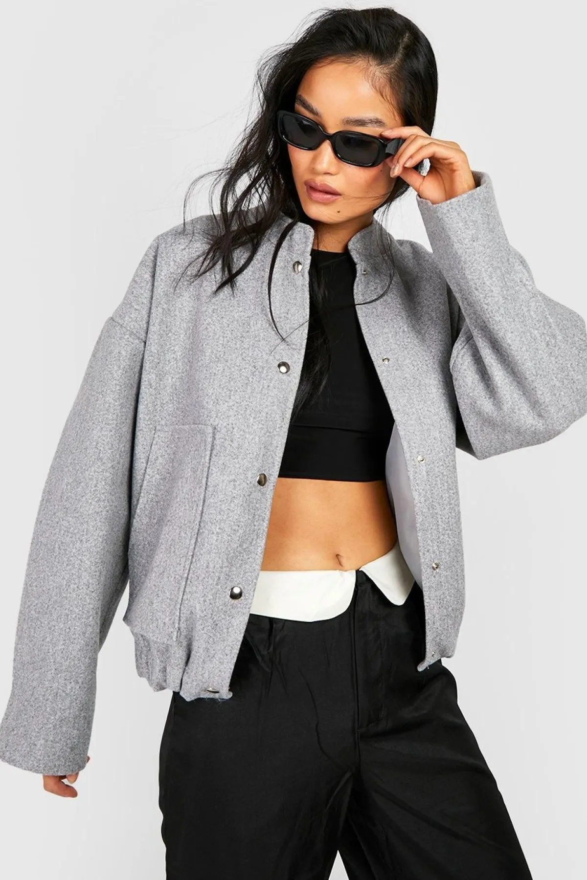 boohoo Bomber oversize en laine<Femme Vestes & Manteaux|Bombers