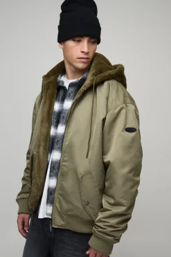 Bomber oversize en nylon avec capuche en synthétique