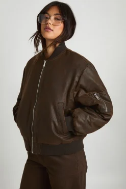 Bomber oversize en synthétique au look vintage