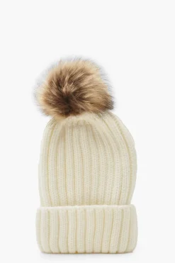 Bonnet côtelé à pompon en synthétique