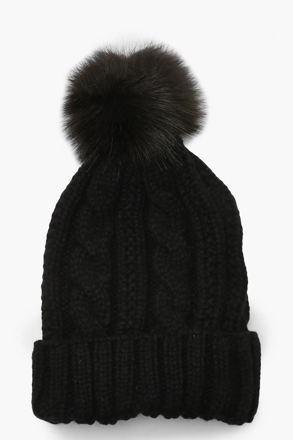 Bonnet En Tricot Torsadé Avec Faux Pompon
