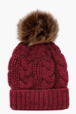 boohoo Bonnet En Tricot Torsadé Avec Pompon En Synthétique< Chapeaux