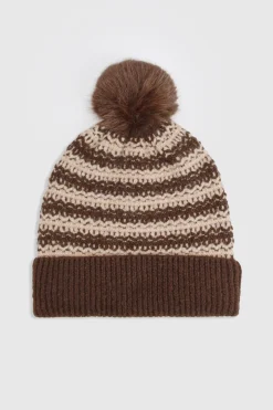 Bonnet tricoté à pompon rayé
