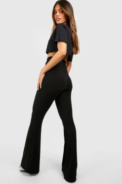 boohoo Basic Pantalon Taille Haute Ajusté et Évasé<Femme Pantalons|Basiques