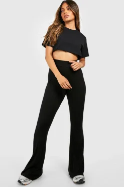 boohoo Basic Pantalon Taille Haute Ajusté et Évasé<Femme Pantalons|Basiques