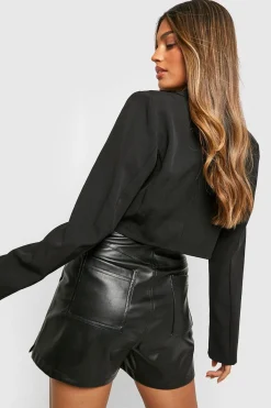 boohoo Basics Blazer Court Bouton Unique Tissé<Femme Blazers|Vestes & Manteaux