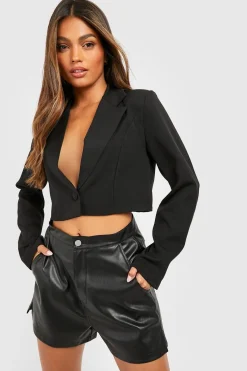 boohoo Basics Blazer Court Bouton Unique Tissé<Femme Blazers|Vestes & Manteaux