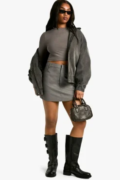 Boohoo Basics Crop Top à manches longues, col rond