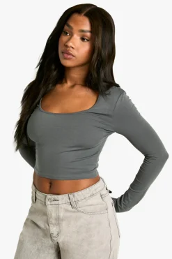 boohoo Basics Haut à manches longues à encolure dégagée<Femme Basiques|Tops
