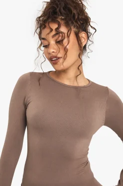 boohoo Basics Haut à manches longues en côtes sans couture<Femme Vêtements De Sport|Tops