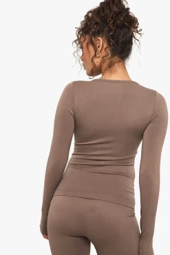 boohoo Basics Haut à manches longues en côtes sans couture<Femme Vêtements De Sport|Tops