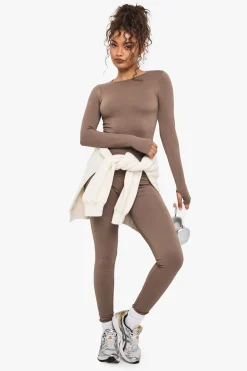boohoo Basics Haut à manches longues en côtes sans couture<Femme Vêtements De Sport|Tops