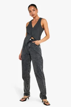 Boohoo Basics Jeans taille haute à jambe droite