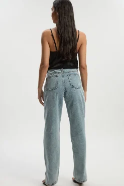 boohoo Basics Jeans Taille Haute à Ourlet Fendu et Jambe Droite<Femme Denim|Jeans
