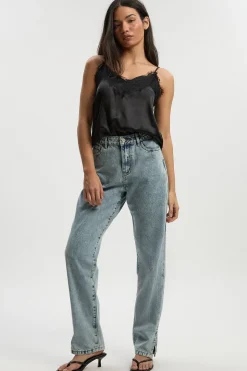 boohoo Basics Jeans Taille Haute à Ourlet Fendu et Jambe Droite<Femme Denim|Jeans