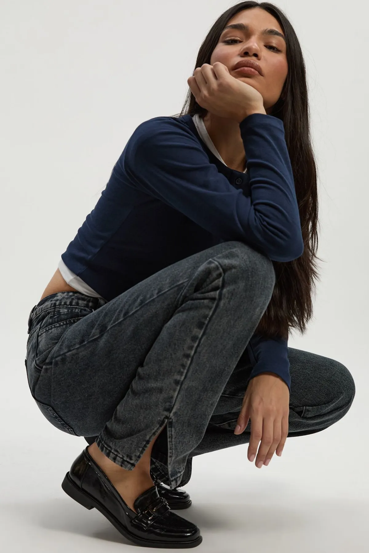 boohoo Basics Jeans taille haute à ourlet fendu et jambe droite<Femme Denim|Jeans