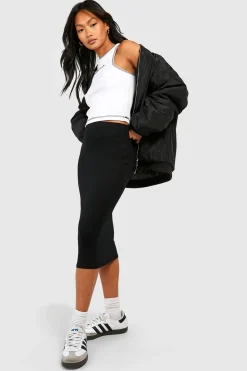 Boohoo Basics Jupe Midi Noir Uni à Taille Haute