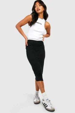 Boohoo Basics Jupe Midi Noir Uni à Taille Haute