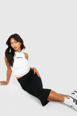 Boohoo Basics Jupe Midi Noir Uni à Taille Haute