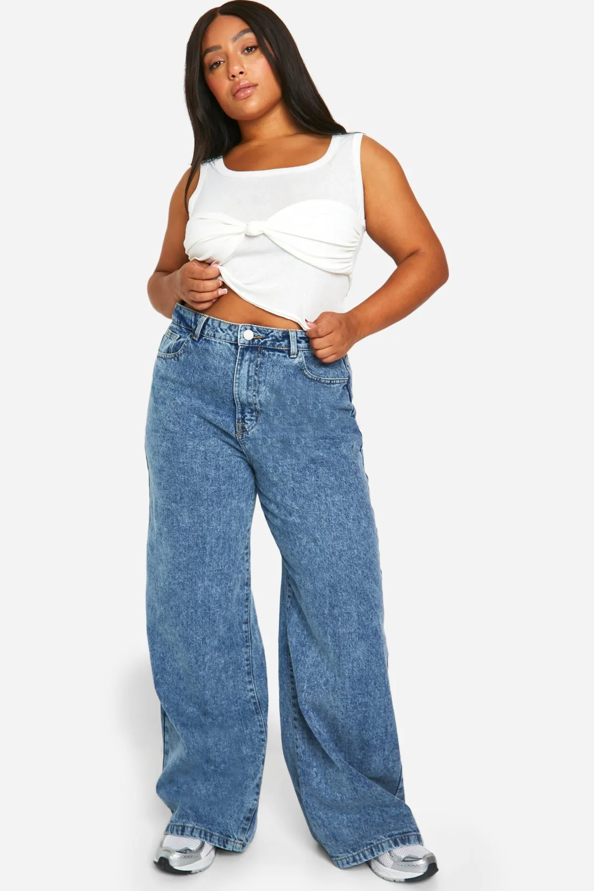 boohoo Basics Plus Basics Jeans taille haute à jambes larges<Femme Denim|Jeans