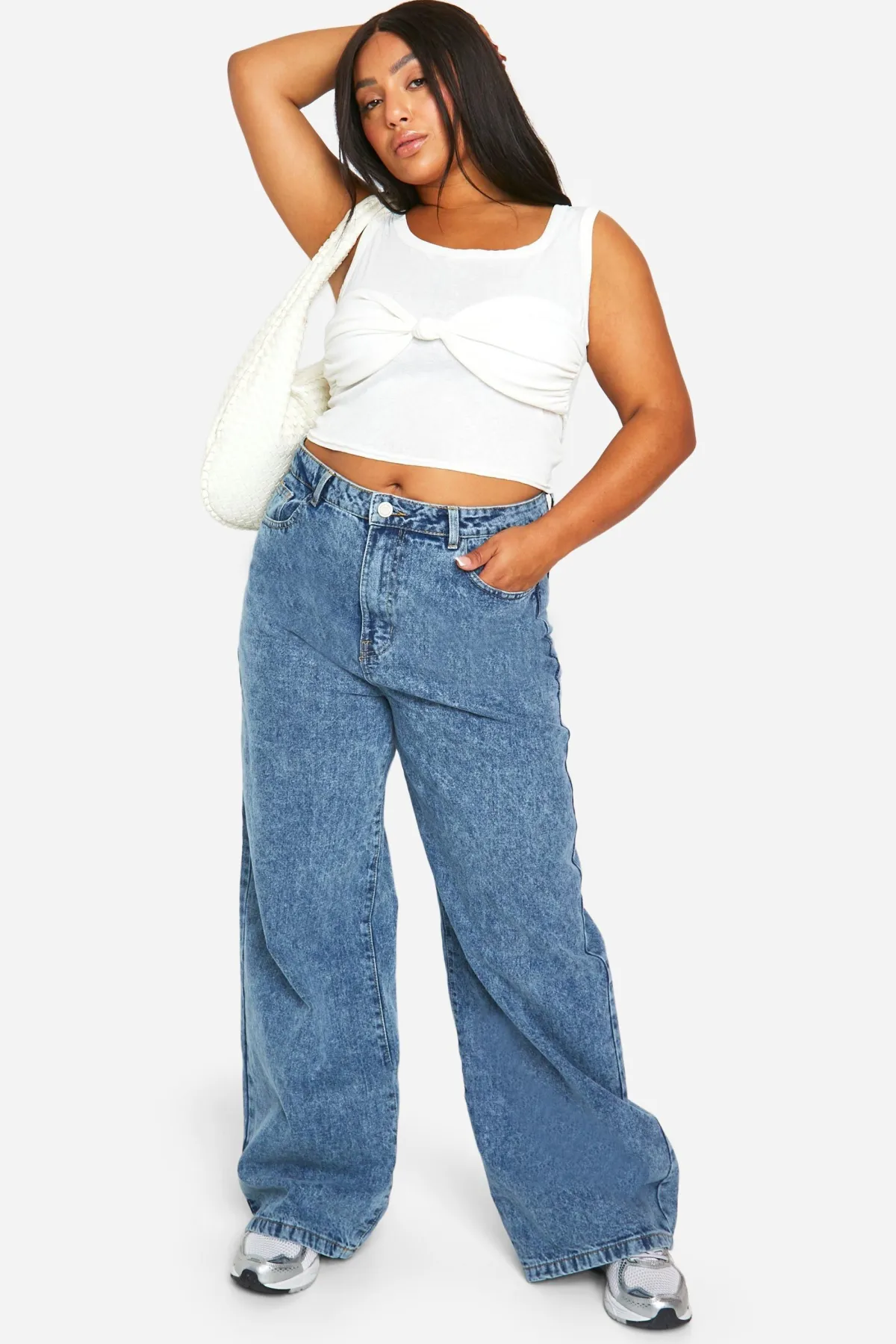 boohoo Basics Plus Basics Jeans taille haute à jambes larges<Femme Denim|Jeans
