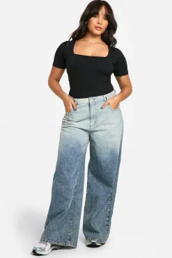 Boohoo Basics Plus Bodysuit en coton à encolure carrée et manches courtes