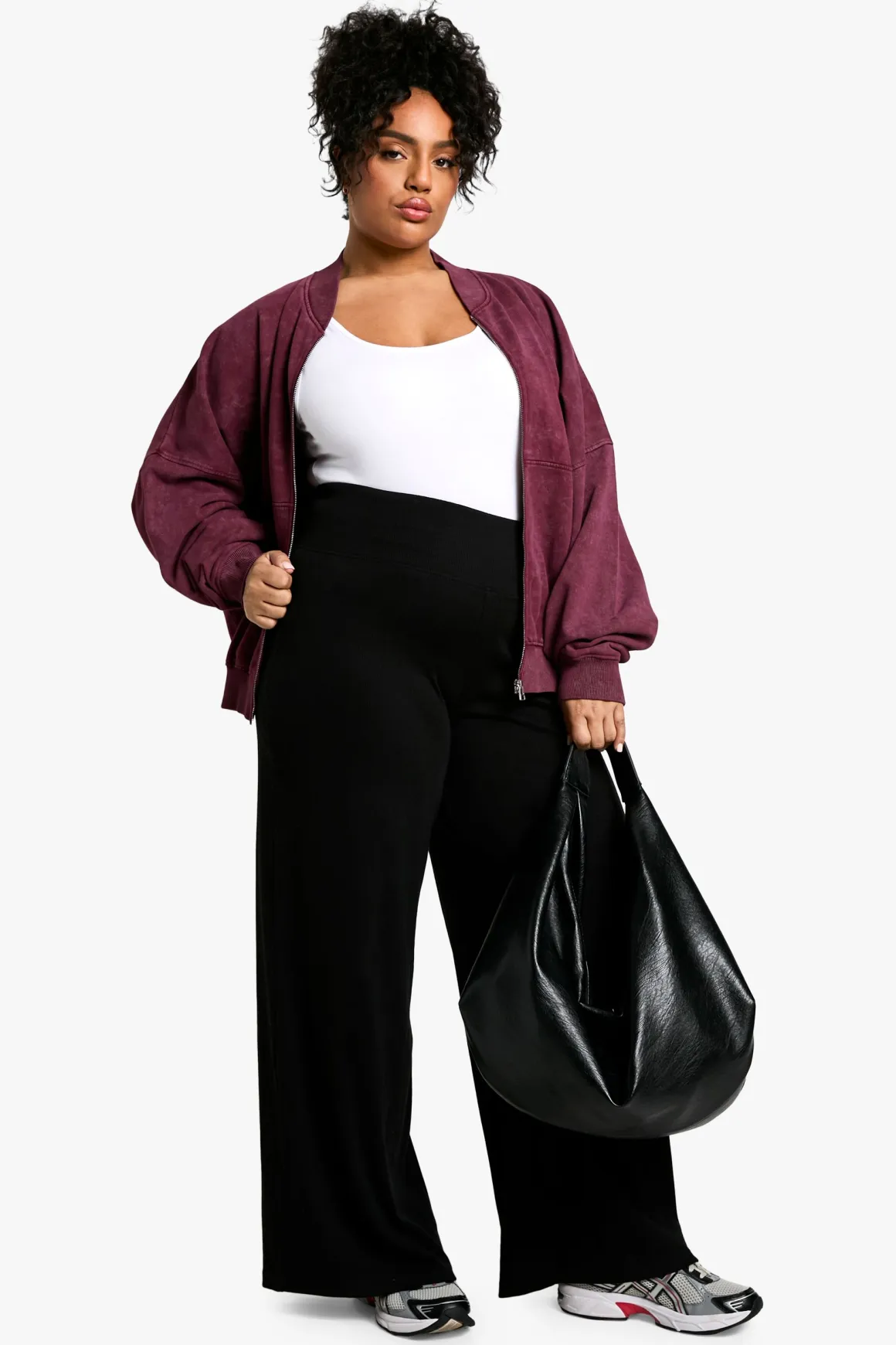 Boohoo Basics Plus Pantalon à grosses côtes et jambes larges