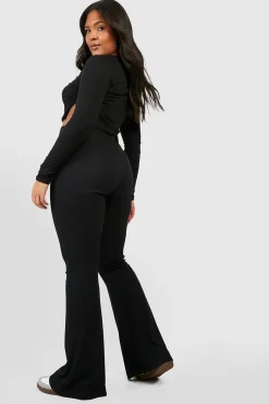 Boohoo Basics Plus Pantalon évasé taille haute à nervures