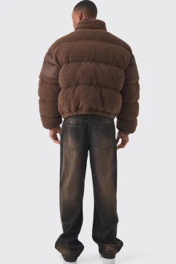 boohooMAN Borg & Nylon Doudoune à col entonnoir en<Homme Manteaux Et Vestes