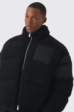 Borg & Nylon Doudoune à col entonnoir en noir