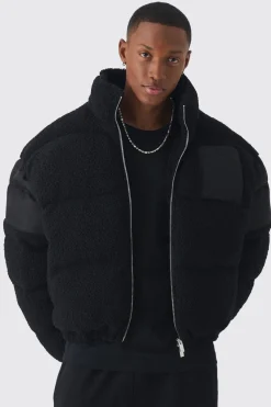 Borg & Nylon Doudoune à col entonnoir en noir