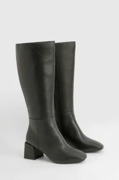boohoo Botte Montante À Talon Carré Coupe Large< Bottes|Bottes Hautes