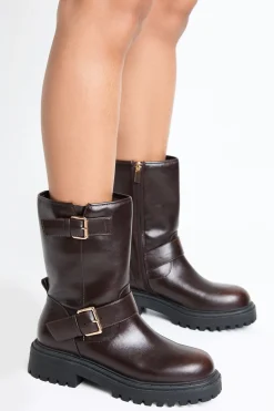 Bottes biker à double boucle, coupe large