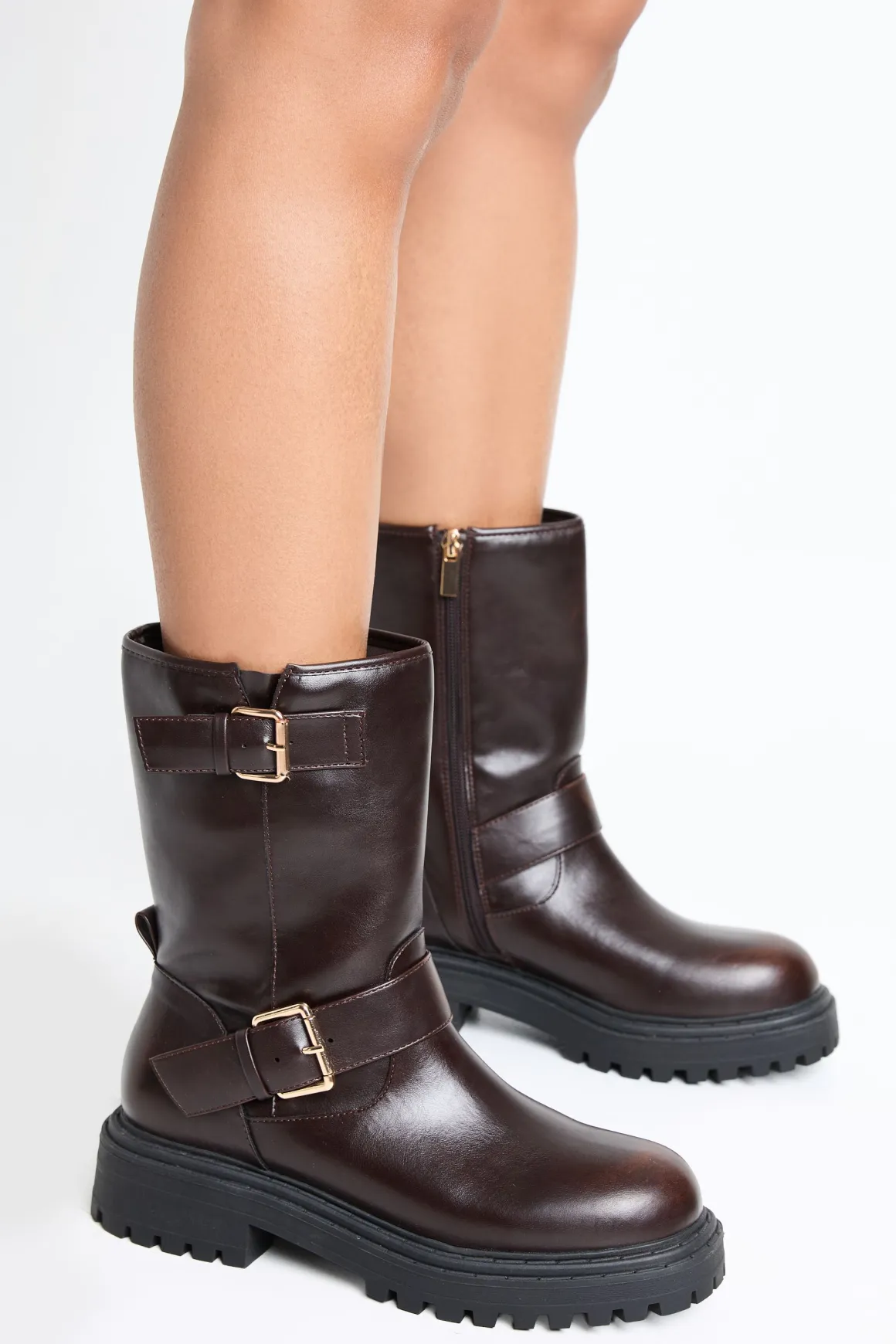 Bottes biker à double boucle, coupe large