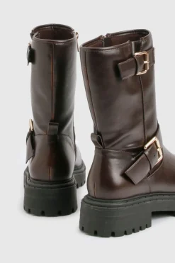 Bottes biker à double boucle, coupe large