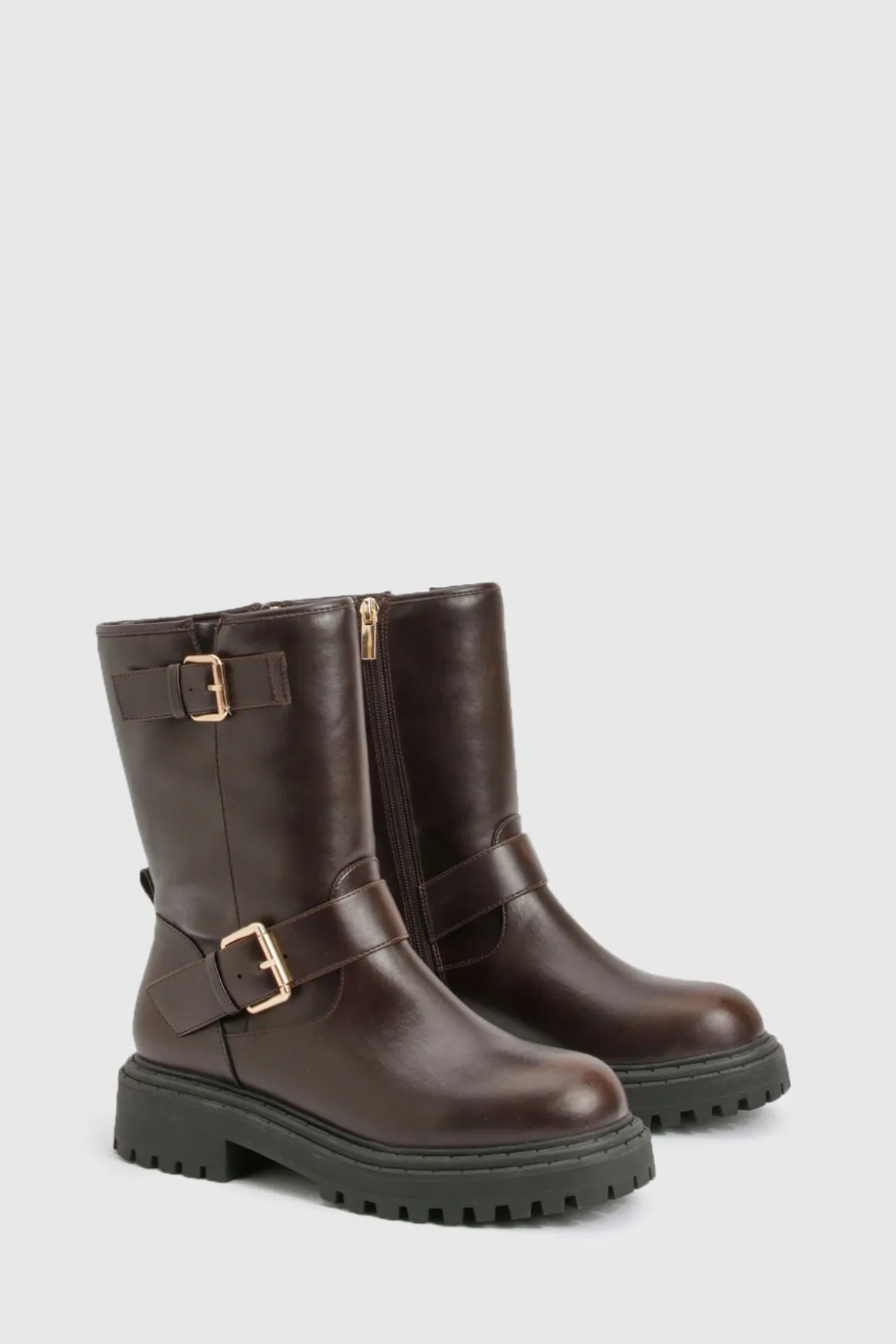Bottes biker à double boucle, coupe large