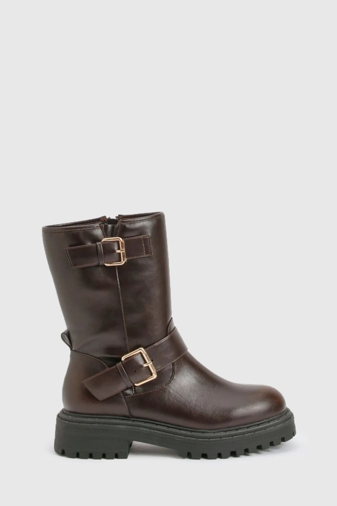 Bottes biker à double boucle, coupe large