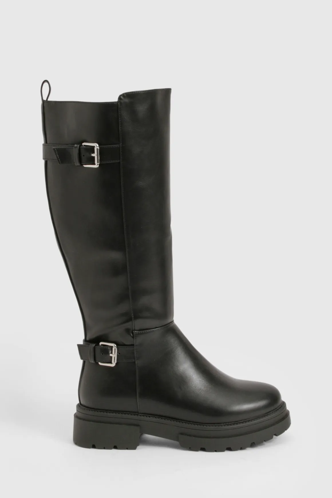 Bottes biker jusqu'au genou à double boucle et à coupe large