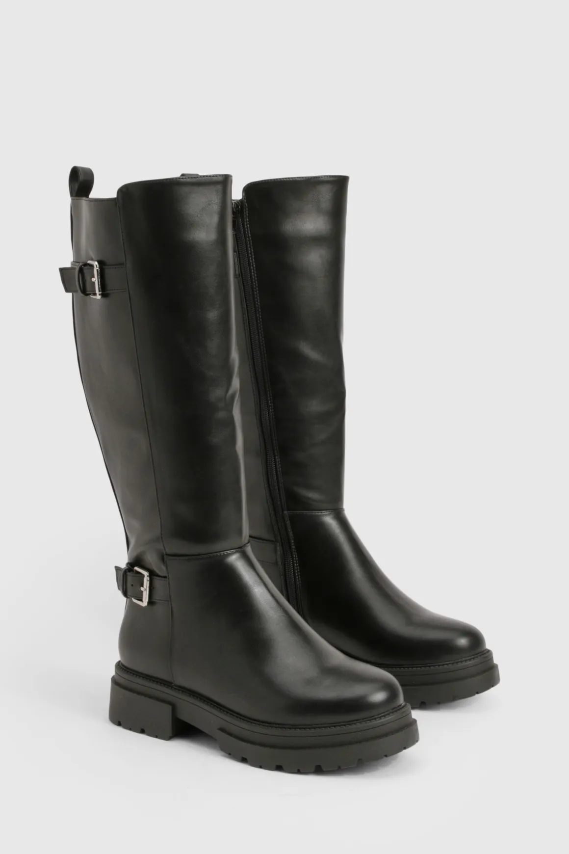 Bottes biker jusqu'au genou à double boucle et à coupe large