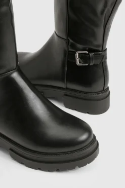 Bottes biker jusqu'au genou à double boucle et à coupe large