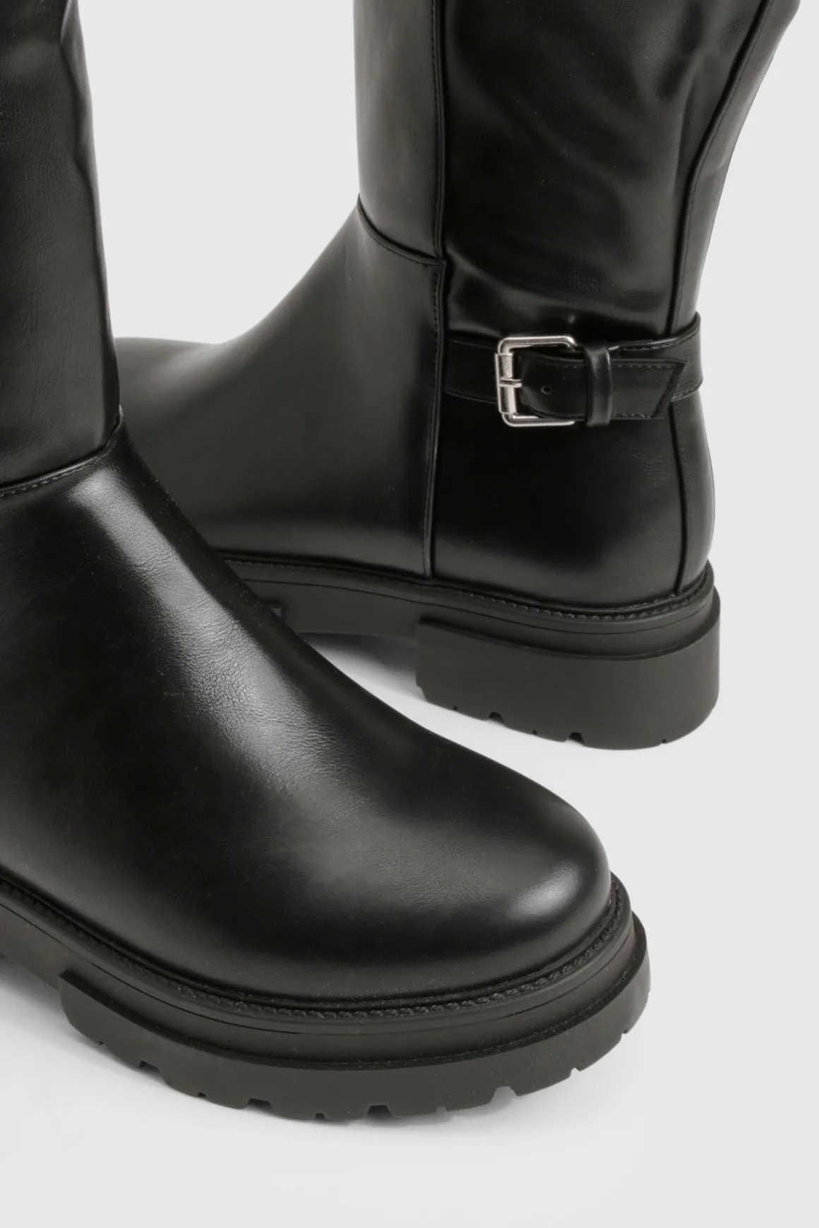Bottes biker jusqu'au genou à double boucle et à coupe large