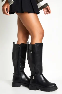 Bottes biker jusqu'au genou à double boucle et à coupe large