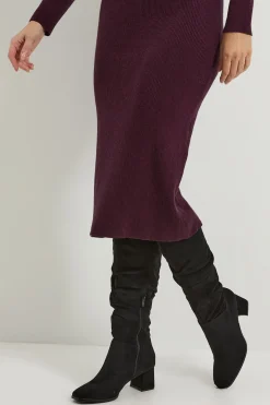 Bottes Carla synthétique Froncées Talon Bloc Moyen Hauteur Genou