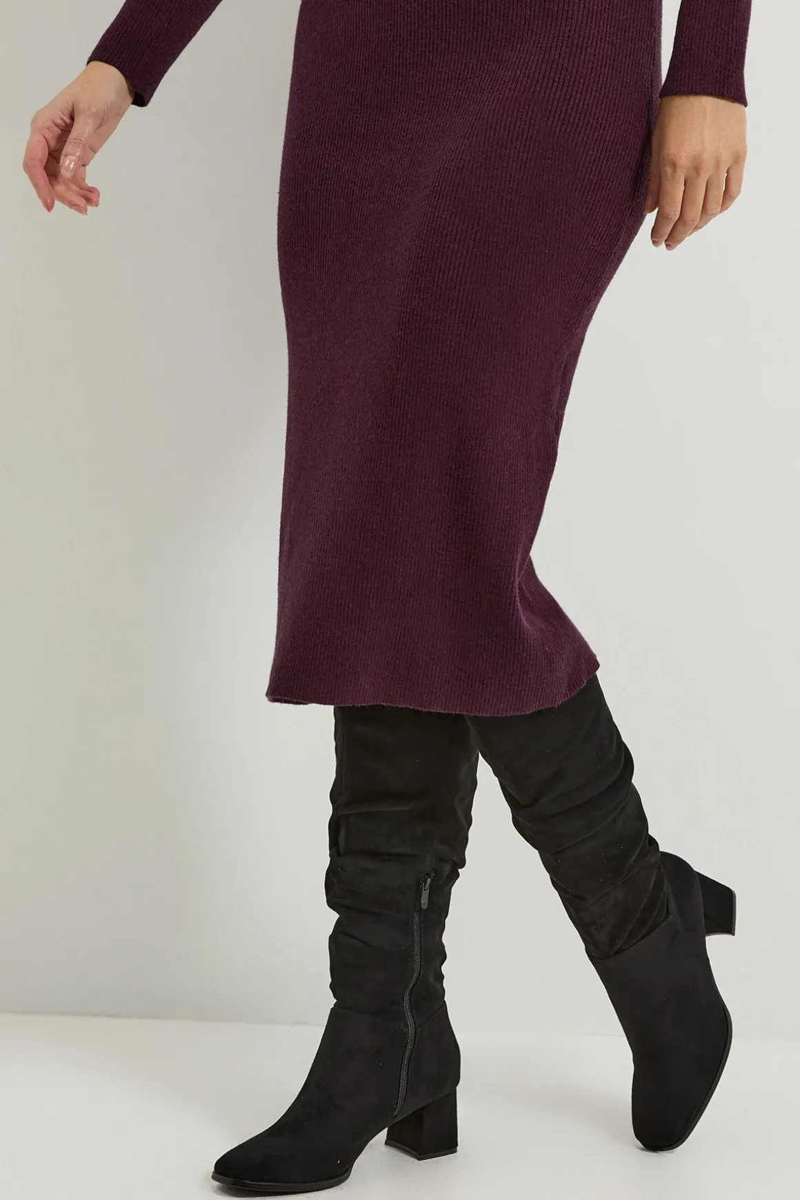 Bottes Carla synthétique Froncées Talon Bloc Moyen Hauteur Genou